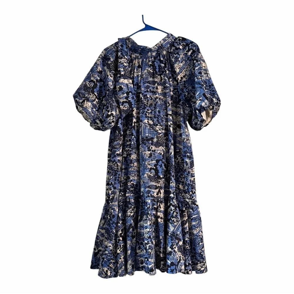 Kate Spade Scenic Stroll Floral Mini Dress XL Blue Tie Back‎ Puff Sleeve Smocked